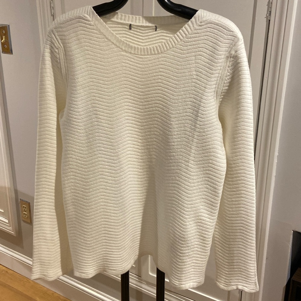 Cream tunic,  scalloped hem at bottom and on sleeves. Purchased at Paper Store